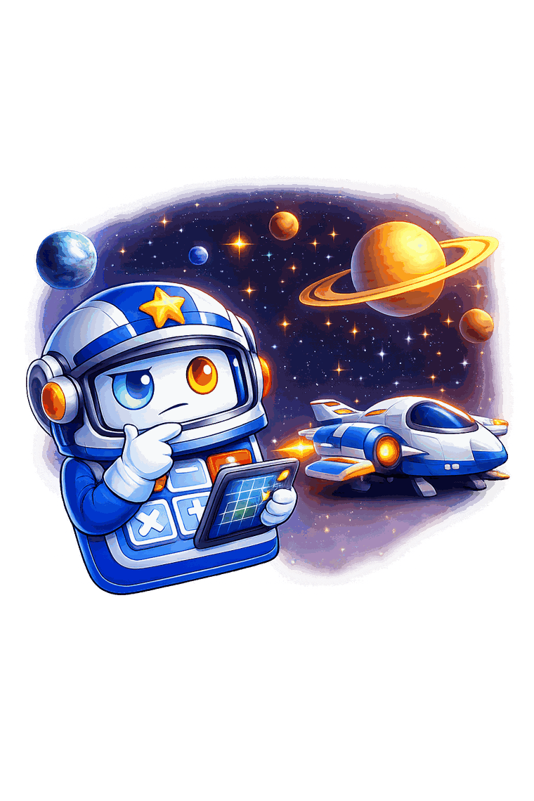 MiniMath astronaut mascot with his spaceship